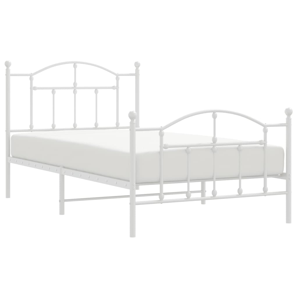 Bedframe Met Hoofd- En Voeteneinde Metaal 100 x 190 cm Wit met hoofdbord & voetbord