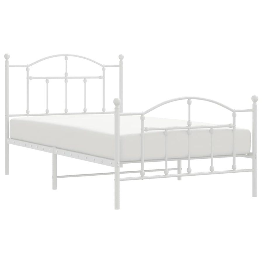 Bedframe Met Hoofd- En Voeteneinde Metaal 100 x 190 cm Wit met hoofdbord & voetbord