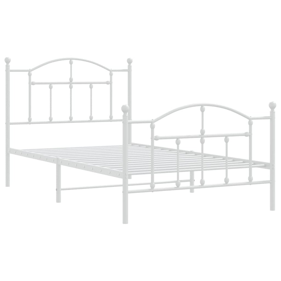 Bedframe Met Hoofd- En Voeteneinde Metaal 100 x 190 cm Wit met hoofdbord & voetbord