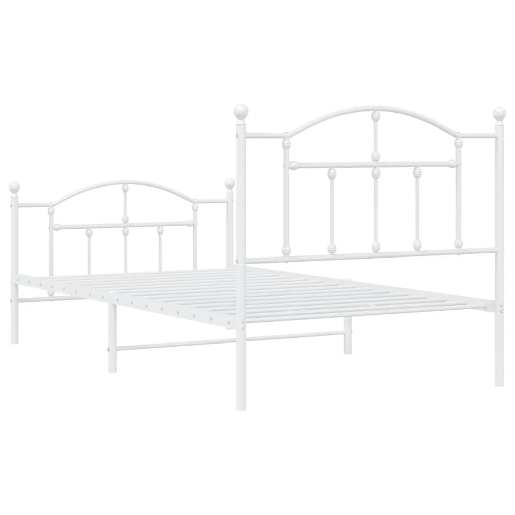 Bedframe Met Hoofd- En Voeteneinde Metaal 100 x 190 cm Wit met hoofdbord & voetbord