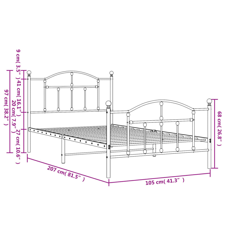 Bedframe Met Hoofd- En Voeteneinde Metaal 100 x 200 cm Wit met hoofdbord & voetbord