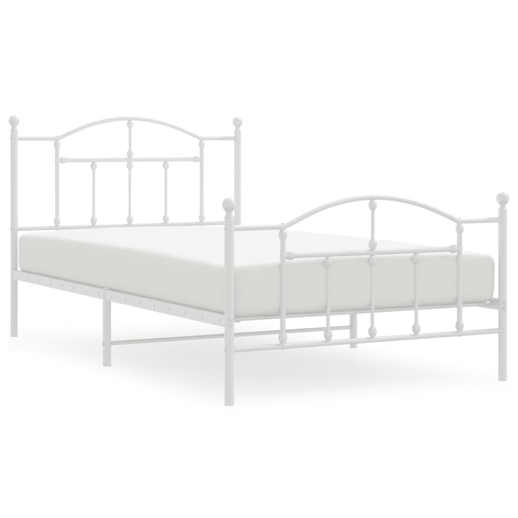 Bedframe Met Hoofd- En Voeteneinde Metaal 107 x 203 cm Wit met hoofdbord & voetbord