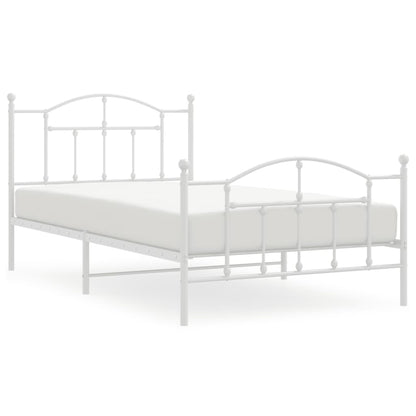 Bedframe Met Hoofd- En Voeteneinde Metaal 107 x 203 cm Wit met hoofdbord & voetbord
