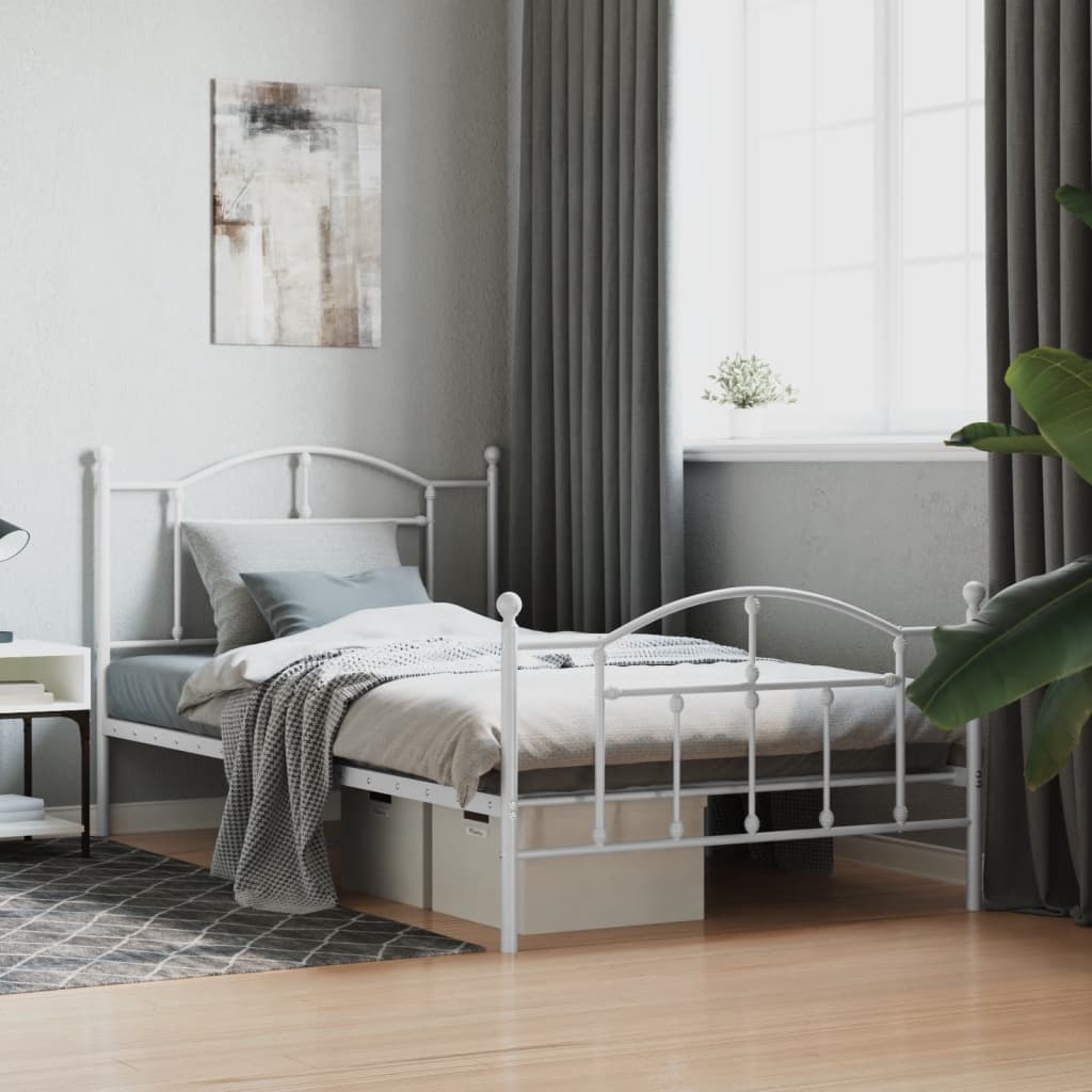 Bedframe Met Hoofd- En Voeteneinde Metaal 107 x 203 cm Wit met hoofdbord & voetbord