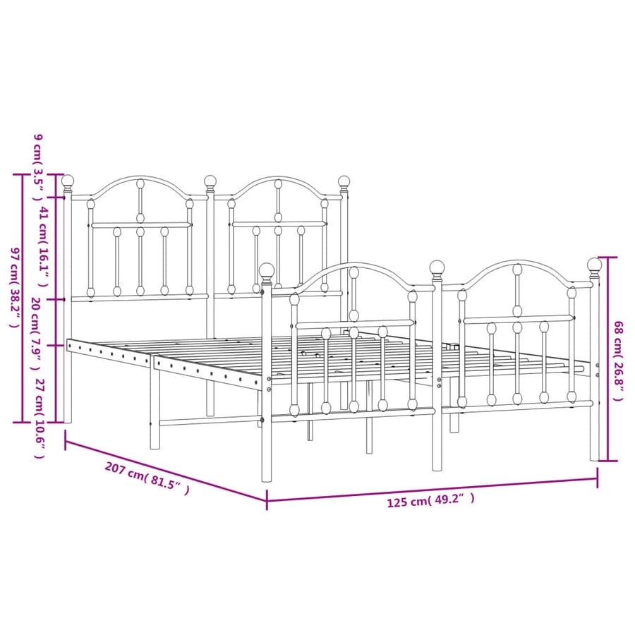 Bedframe Met Hoofd- En Voeteneinde Metaal 120 x 200 cm Wit met hoofdbord & voetbord