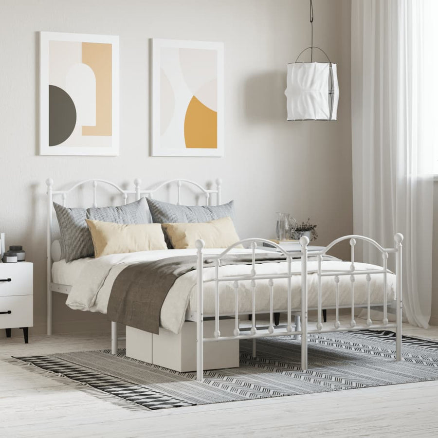 Bedframe Met Hoofd- En Voeteneinde Metaal 120 x 200 cm Wit met hoofdbord & voetbord