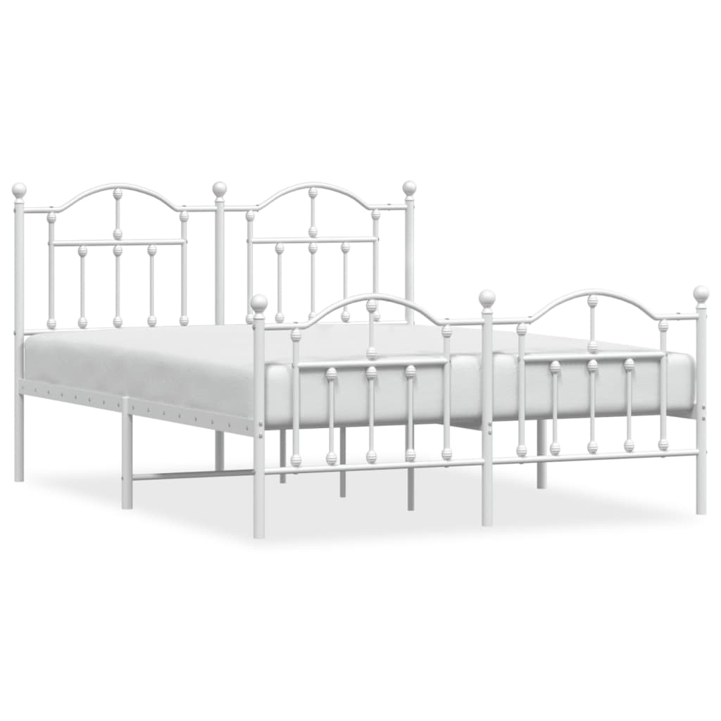 Bedframe Met Hoofd- En Voeteneinde Metaal 135 x 190 cm Wit met hoofdbord & voetbord