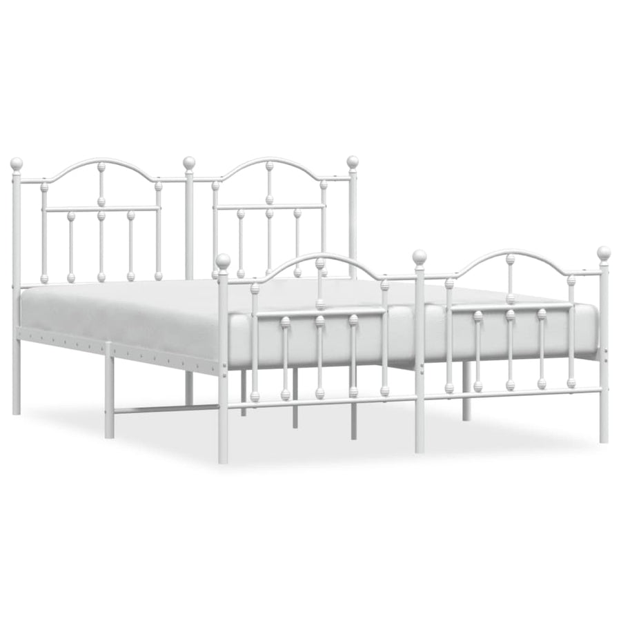Bedframe Met Hoofd- En Voeteneinde Metaal 135 x 190 cm Wit met hoofdbord & voetbord