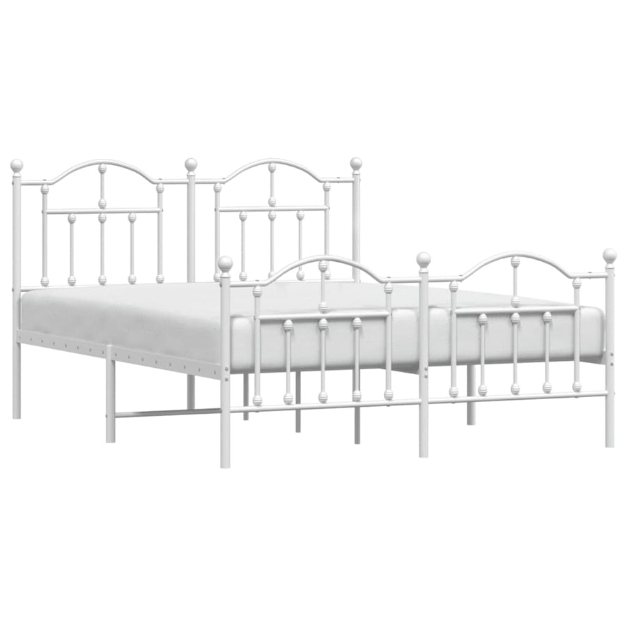 Bedframe Met Hoofd- En Voeteneinde Metaal 135 x 190 cm Wit met hoofdbord & voetbord