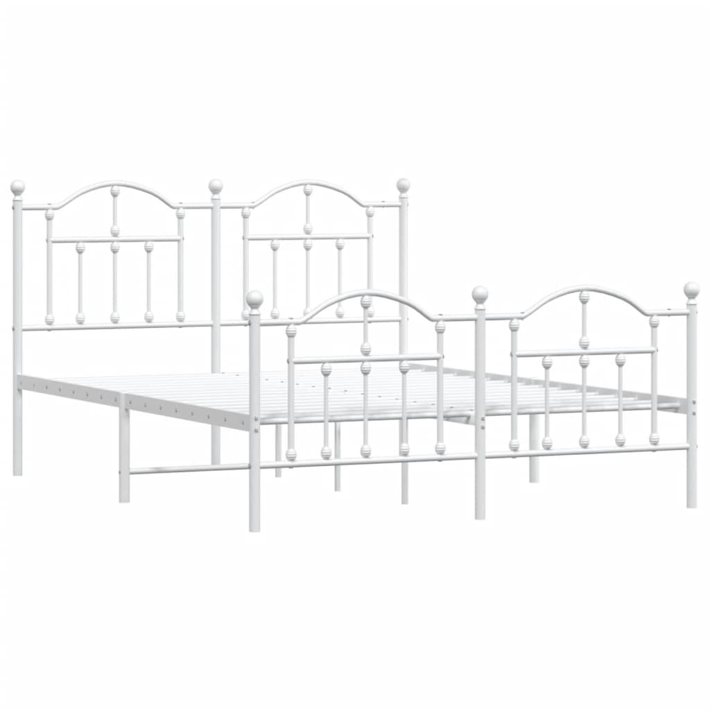 Bedframe Met Hoofd- En Voeteneinde Metaal 135 x 190 cm Wit met hoofdbord & voetbord