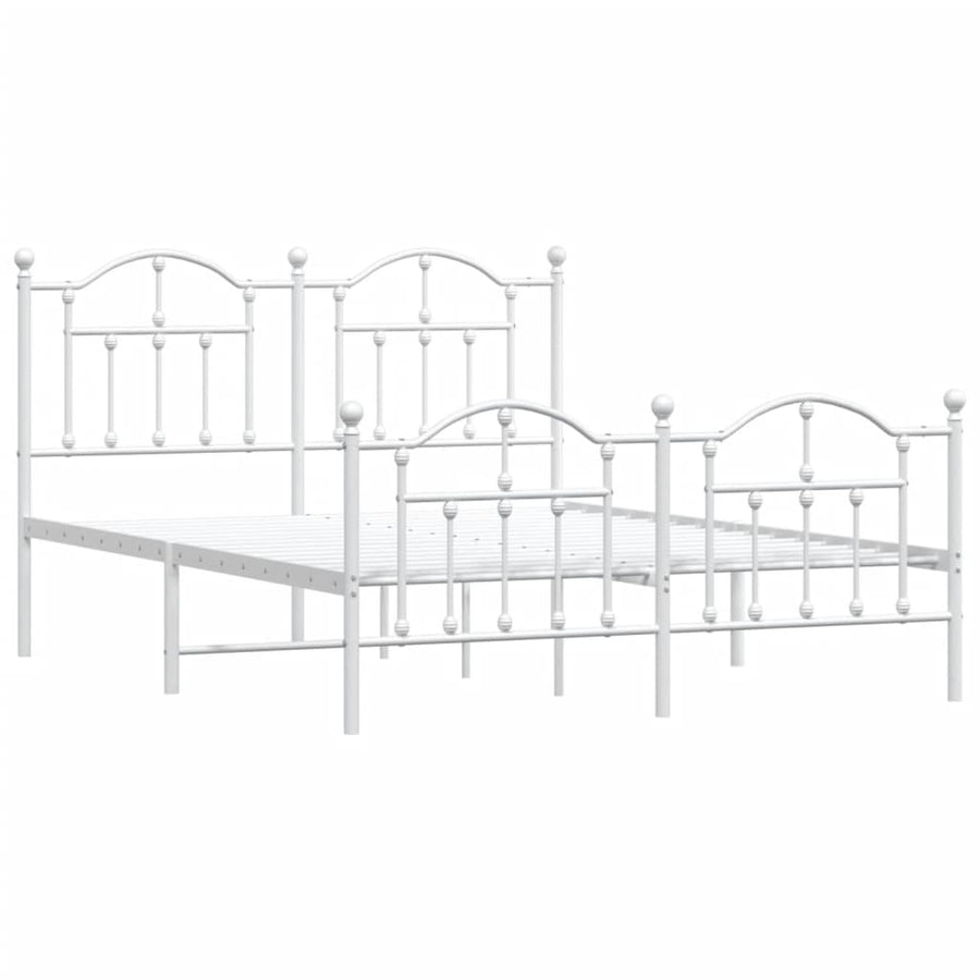 Bedframe Met Hoofd- En Voeteneinde Metaal 135 x 190 cm Wit met hoofdbord & voetbord