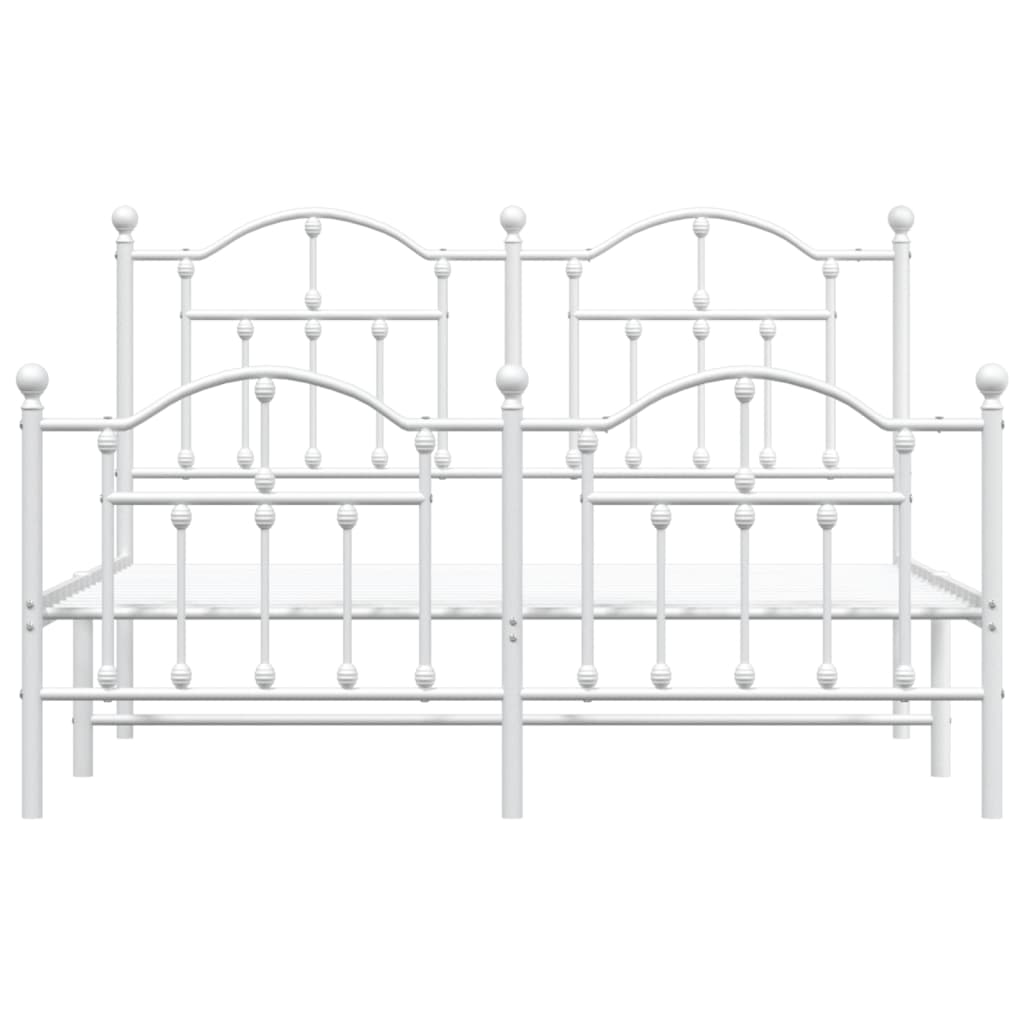 Bedframe Met Hoofd- En Voeteneinde Metaal 135 x 190 cm Wit met hoofdbord & voetbord