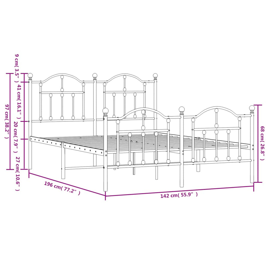Bedframe Met Hoofd- En Voeteneinde Metaal 135 x 190 cm Wit met hoofdbord & voetbord