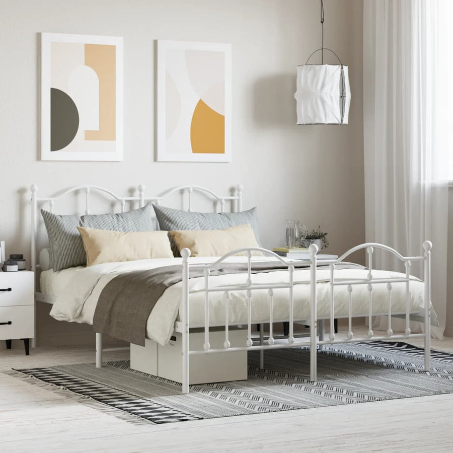 Bedframe Met Hoofd- En Voeteneinde Metaal 140 x 190 cm Wit met hoofdbord & voetbord