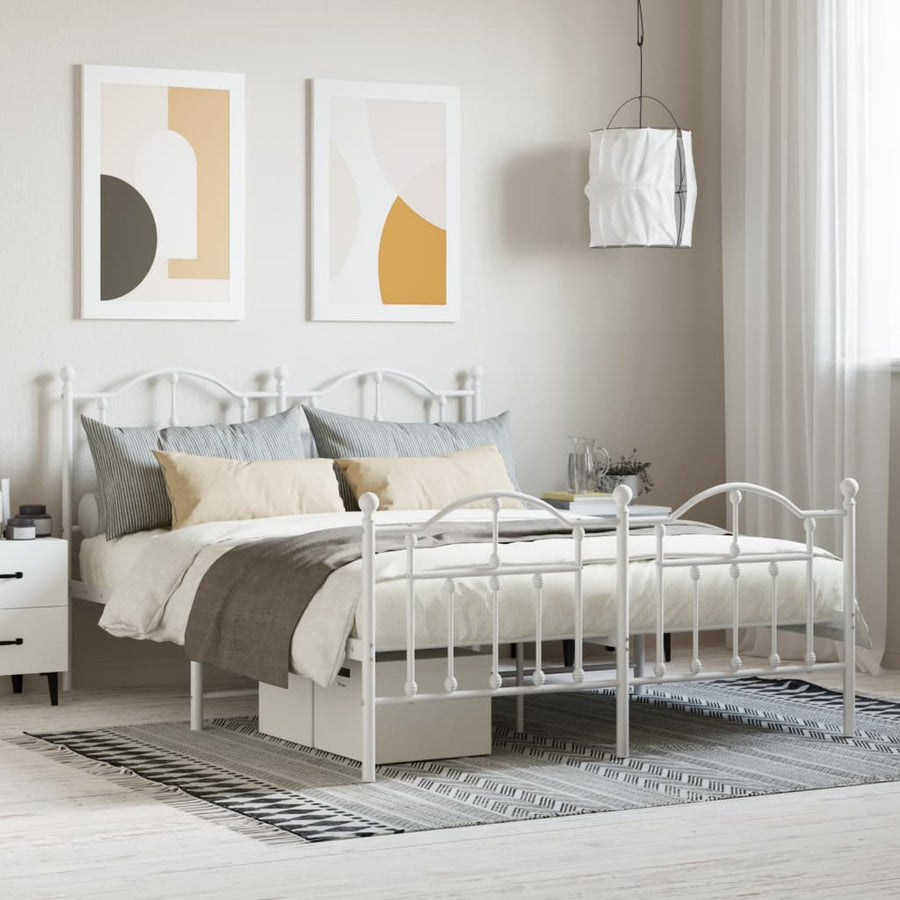 Bedframe Met Hoofd- En Voeteneinde Metaal 140 x 200 cm Wit met hoofdbord & voetbord