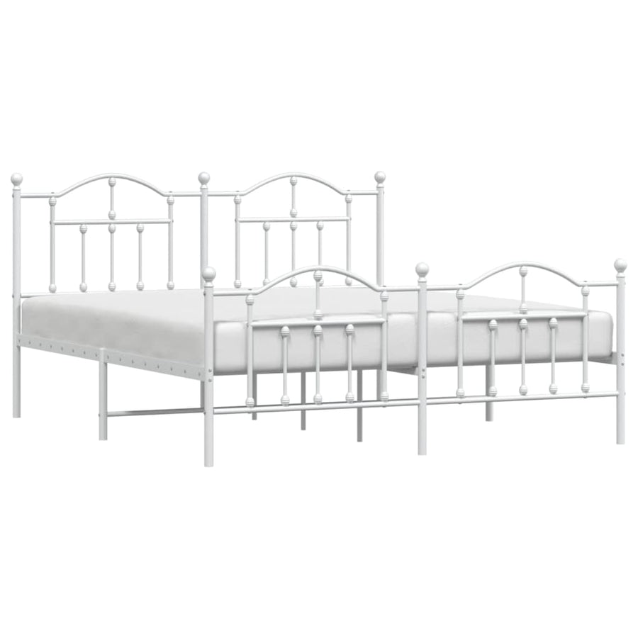 Bedframe Met Hoofd- En Voeteneinde Metaal 183 x 213 cm Wit met hoofdbord & voetbord