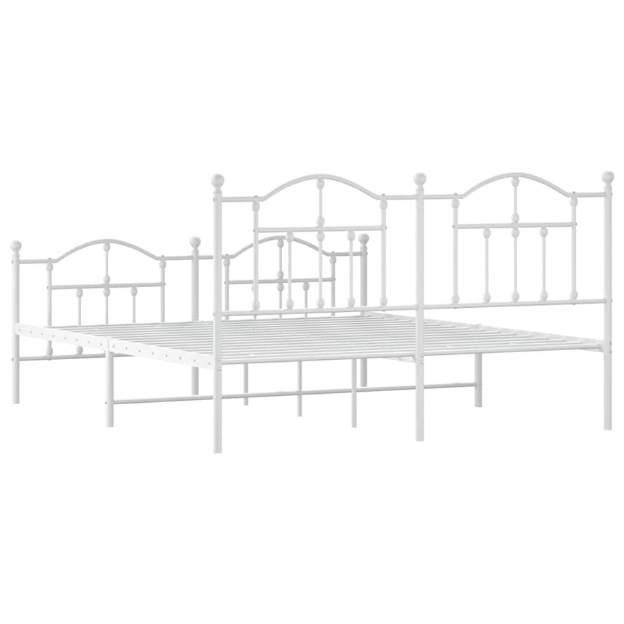 Bedframe Met Hoofd- En Voeteneinde Metaal 183 x 213 cm Wit met hoofdbord & voetbord