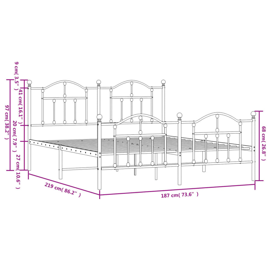 Bedframe Met Hoofd- En Voeteneinde Metaal 183 x 213 cm Wit met hoofdbord & voetbord