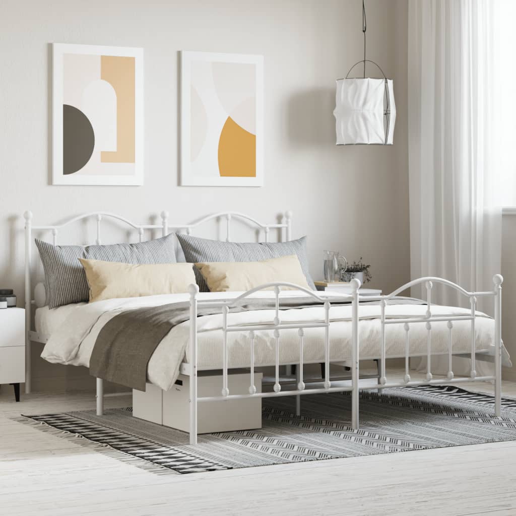 Bedframe Met Hoofd- En Voeteneinde Metaal 183 x 213 cm Wit met hoofdbord & voetbord