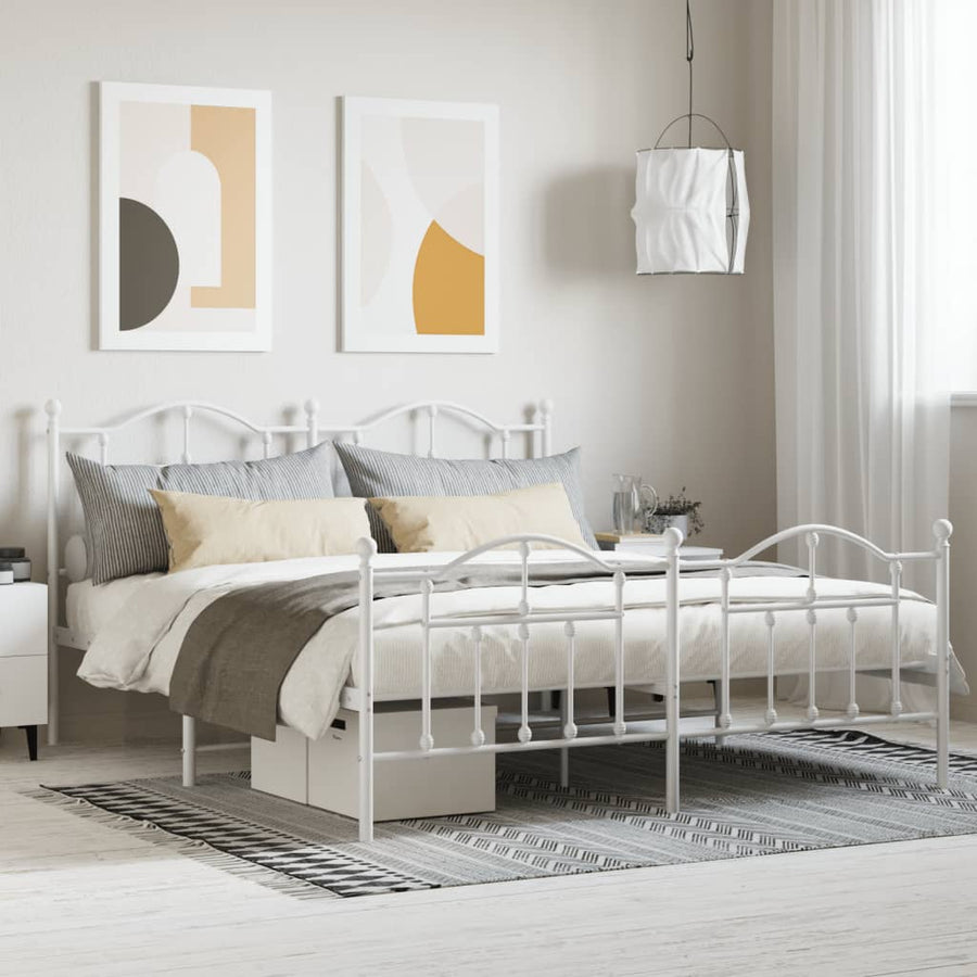 Bedframe Met Hoofd- En Voeteneinde Metaal 183 x 213 cm Wit met hoofdbord & voetbord