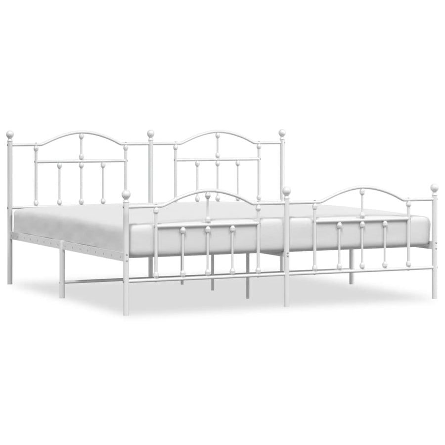 Bedframe Met Hoofd- En Voeteneinde Metaal 193 x 203 cm Wit met hoofdbord & voetbord
