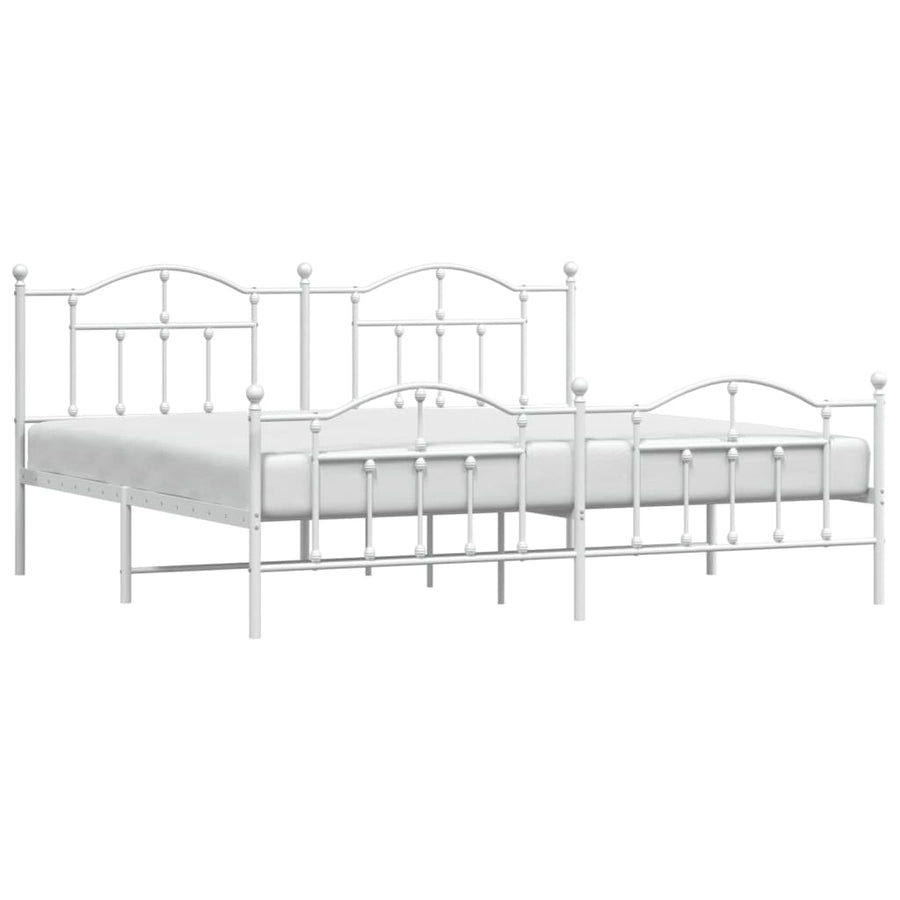 Bedframe Met Hoofd- En Voeteneinde Metaal 193 x 203 cm Wit met hoofdbord & voetbord