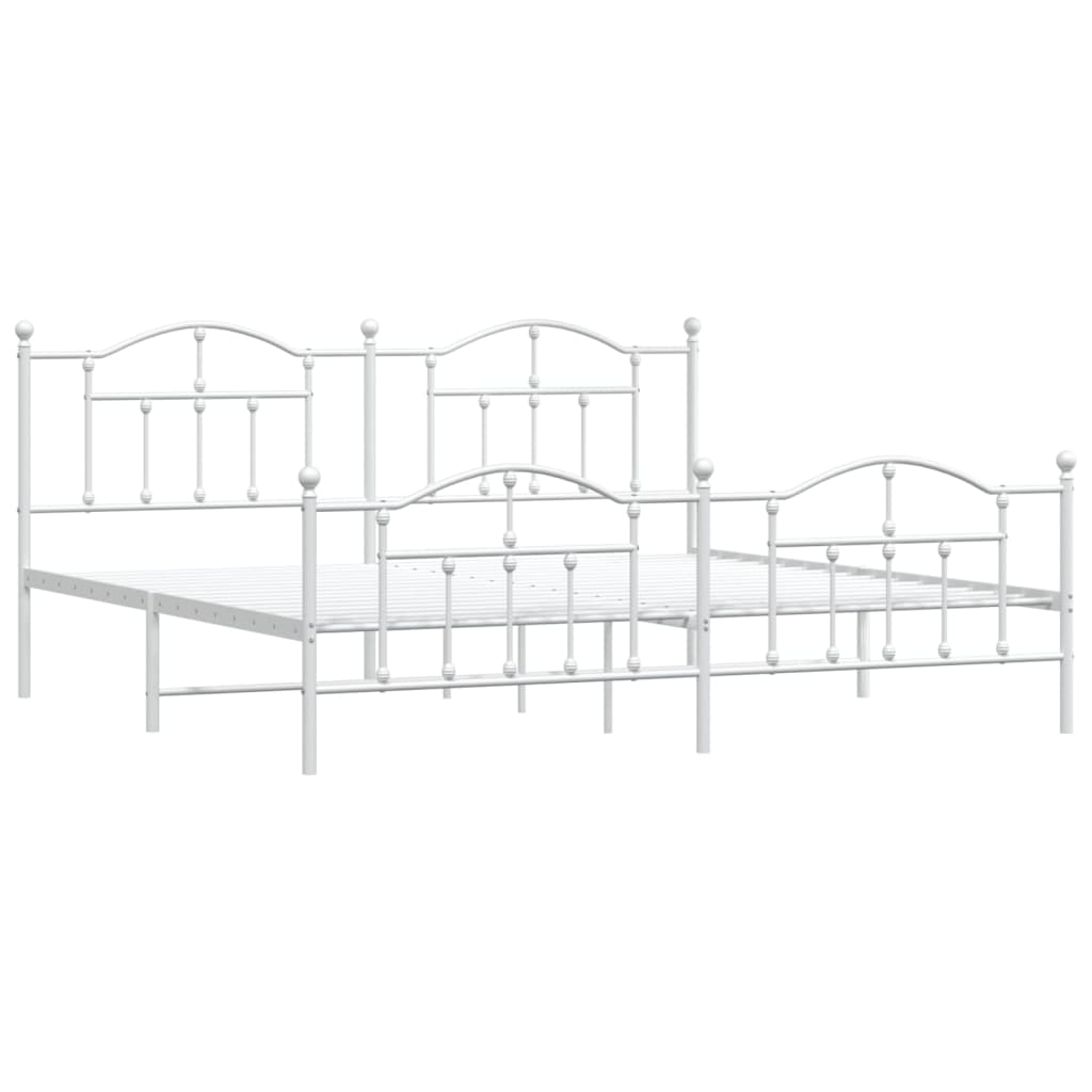 Bedframe Met Hoofd- En Voeteneinde Metaal 193 x 203 cm Wit met hoofdbord & voetbord