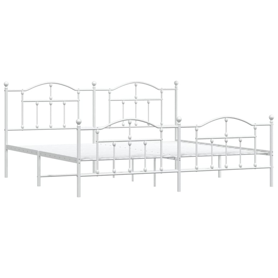 Bedframe Met Hoofd- En Voeteneinde Metaal 193 x 203 cm Wit met hoofdbord & voetbord