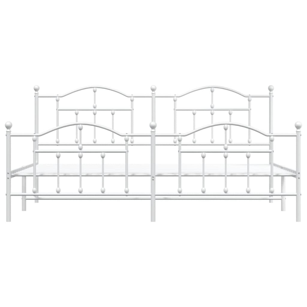 Bedframe Met Hoofd- En Voeteneinde Metaal 193 x 203 cm Wit met hoofdbord & voetbord