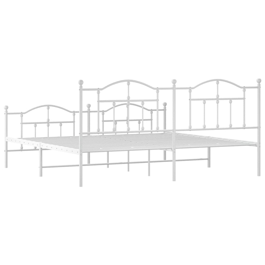 Bedframe Met Hoofd- En Voeteneinde Metaal 193 x 203 cm Wit met hoofdbord & voetbord