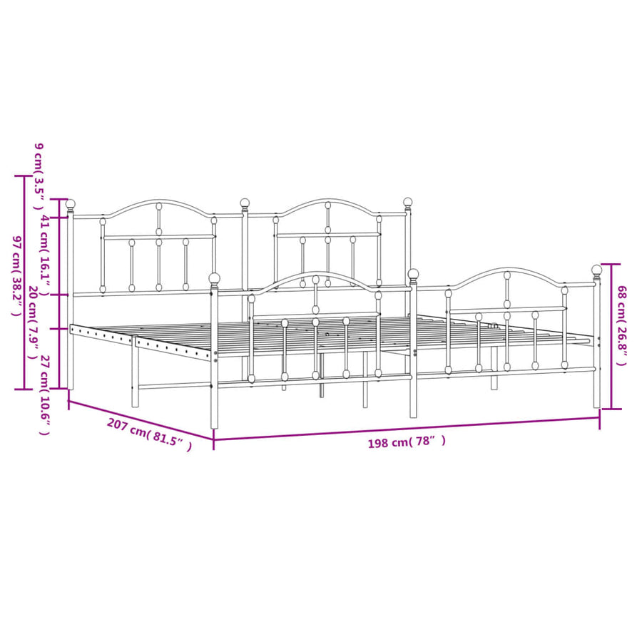Bedframe Met Hoofd- En Voeteneinde Metaal 193 x 203 cm Wit met hoofdbord & voetbord