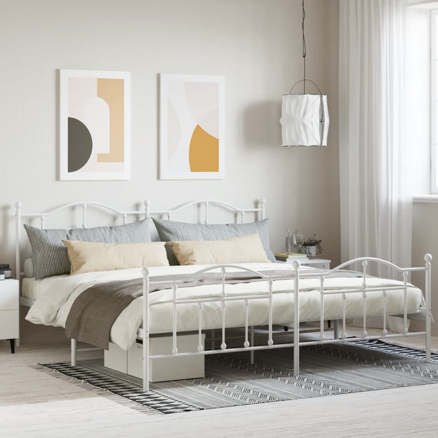 Bedframe Met Hoofd- En Voeteneinde Metaal 193 x 203 cm Wit met hoofdbord & voetbord