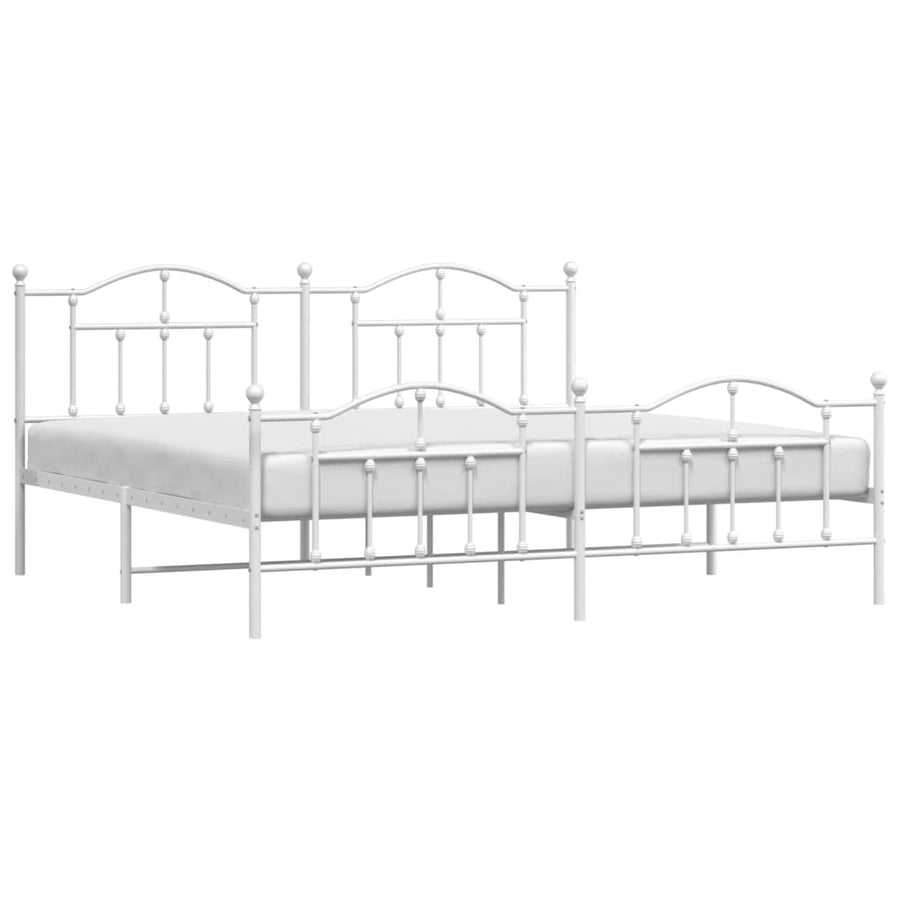 Bedframe Met Hoofd- En Voeteneinde Metaal 200 x 200 cm Wit met hoofdbord & voetbord