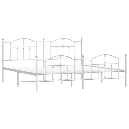 Bedframe Met Hoofd- En Voeteneinde Metaal 200 x 200 cm Wit met hoofdbord & voetbord