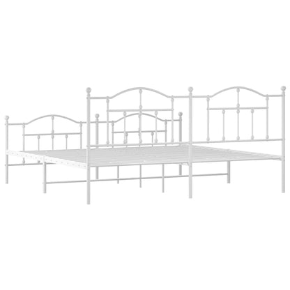 Bedframe Met Hoofd- En Voeteneinde Metaal 200 x 200 cm Wit met hoofdbord & voetbord