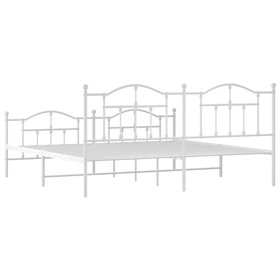 Bedframe Met Hoofd- En Voeteneinde Metaal 200 x 200 cm Wit met hoofdbord & voetbord