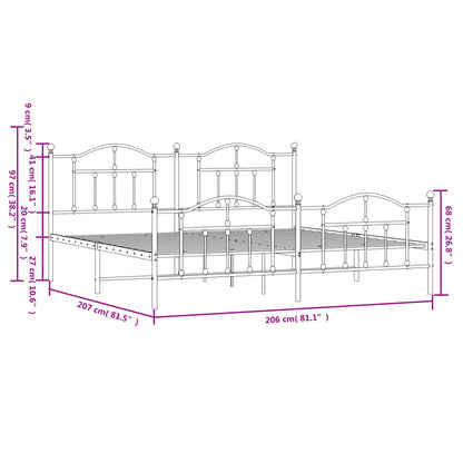Bedframe Met Hoofd- En Voeteneinde Metaal 200 x 200 cm Wit met hoofdbord & voetbord