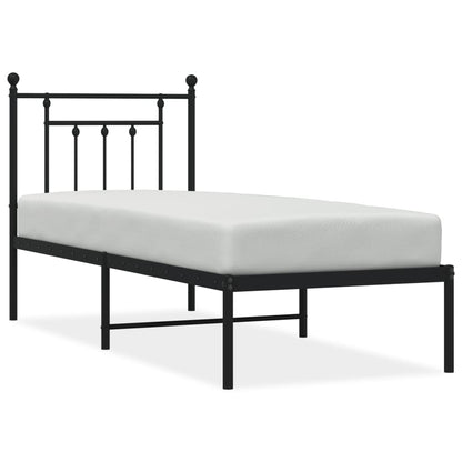 Bedframe Metaal Zwart 75 x 190 cm met hoofdbord