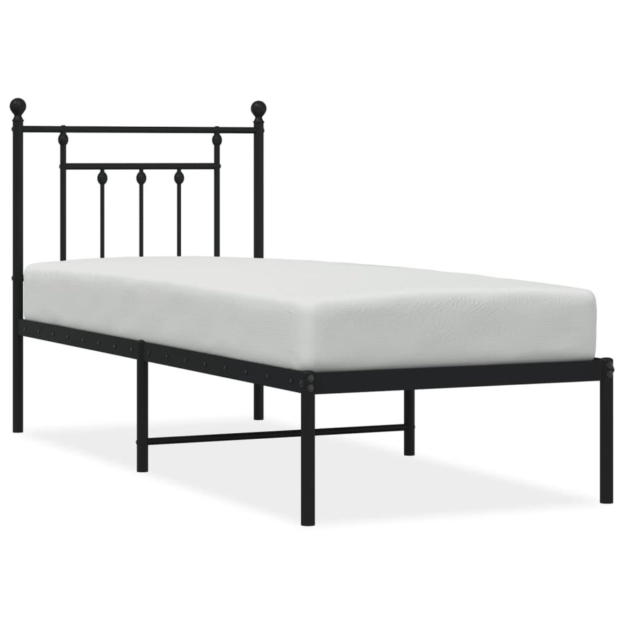 Bedframe Metaal Zwart 75 x 190 cm met hoofdbord