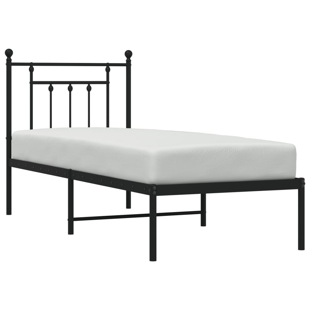 Bedframe Metaal Zwart 75 x 190 cm met hoofdbord
