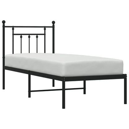 Bedframe Metaal Zwart 75 x 190 cm met hoofdbord