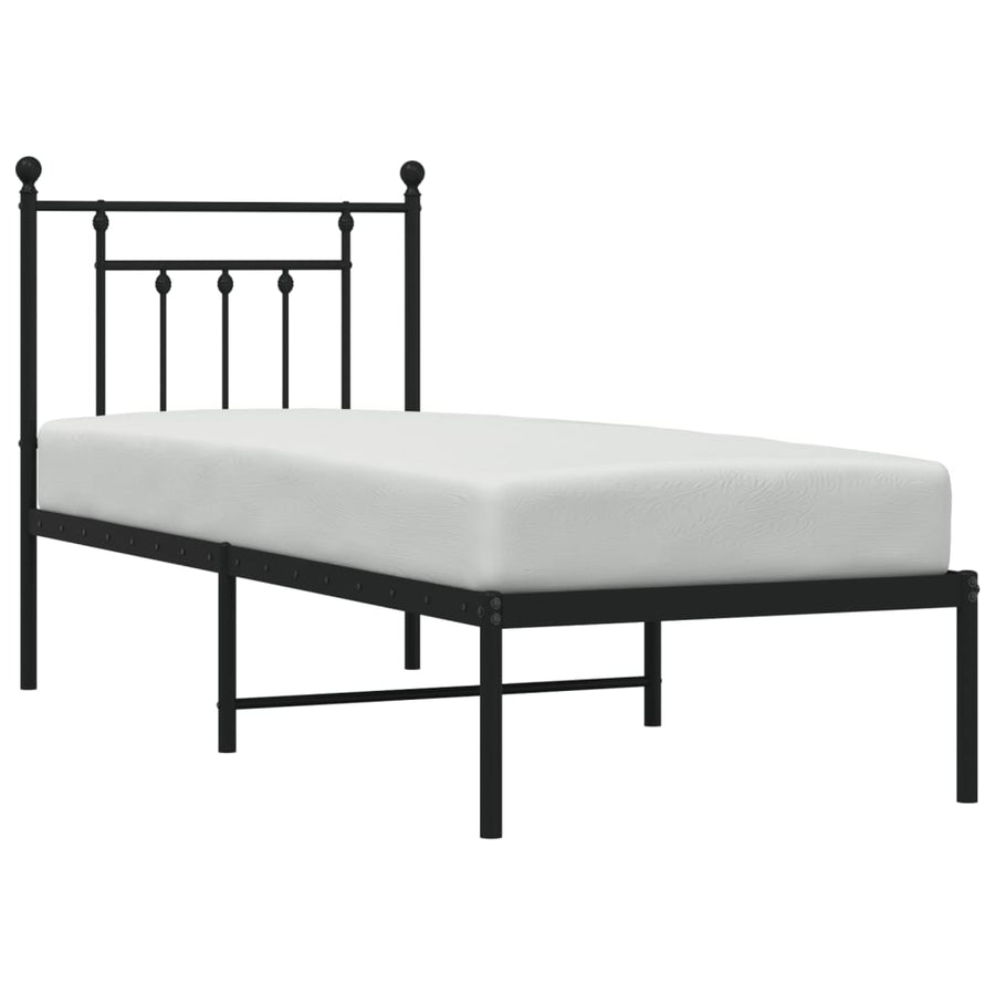 Bedframe Metaal Zwart 75 x 190 cm met hoofdbord