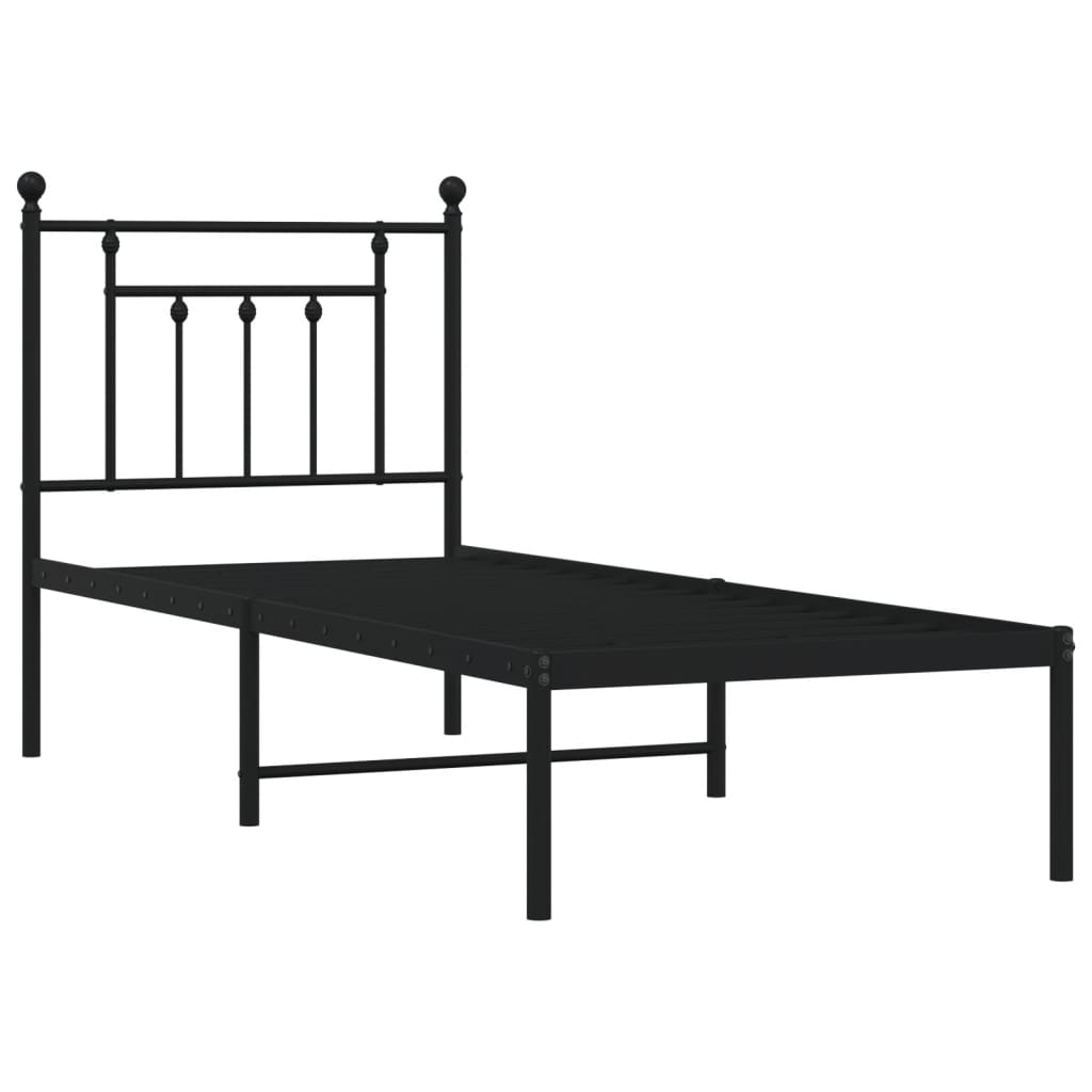 Bedframe Metaal Zwart 75 x 190 cm met hoofdbord