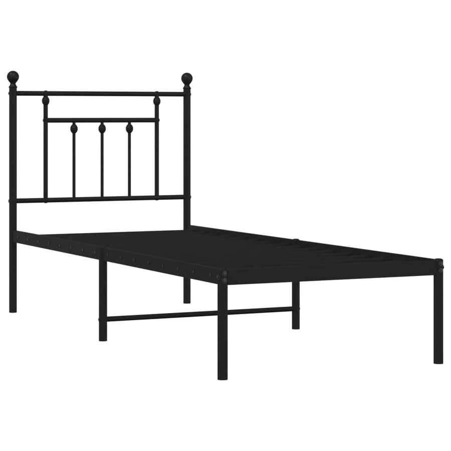 Bedframe Metaal Zwart 75 x 190 cm met hoofdbord