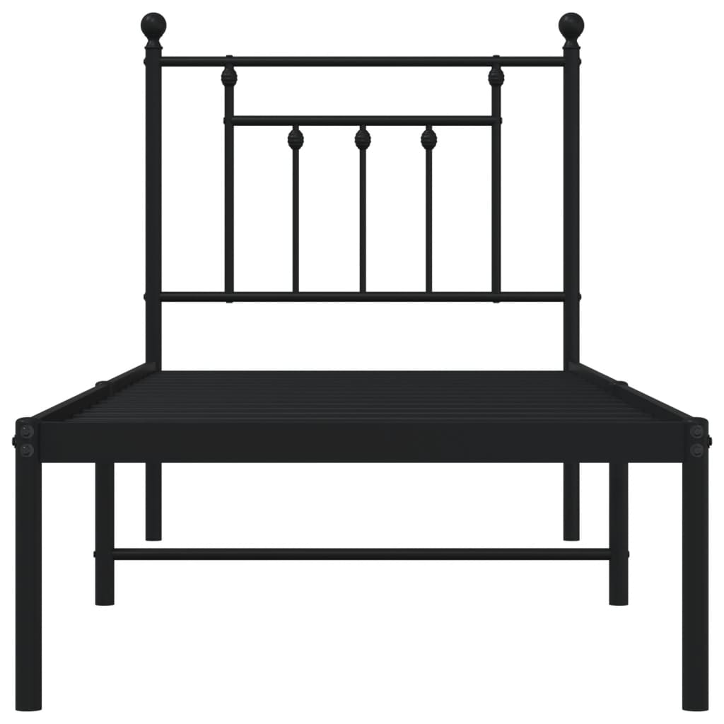 Bedframe Metaal Zwart 75 x 190 cm met hoofdbord