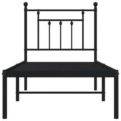 Bedframe Metaal Zwart 75 x 190 cm met hoofdbord