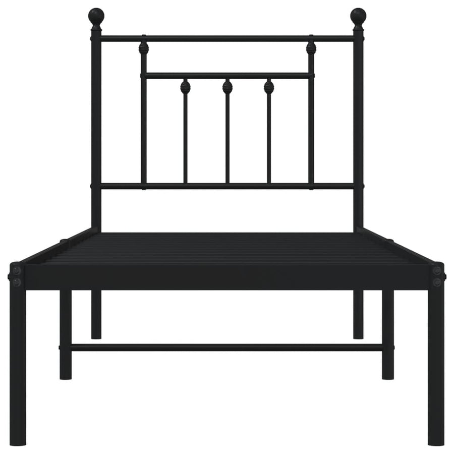 Bedframe Metaal Zwart 75 x 190 cm met hoofdbord