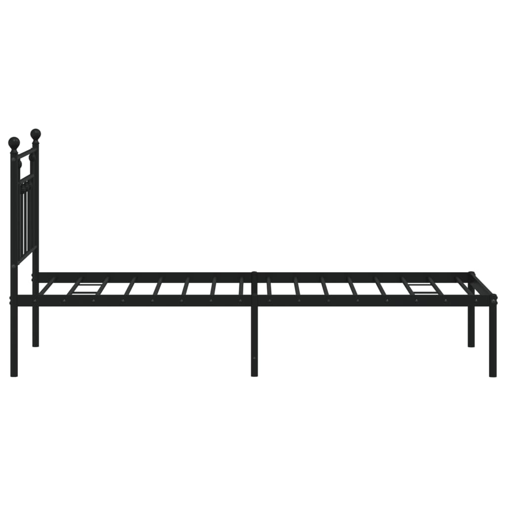 Bedframe Metaal Zwart 75 x 190 cm met hoofdbord