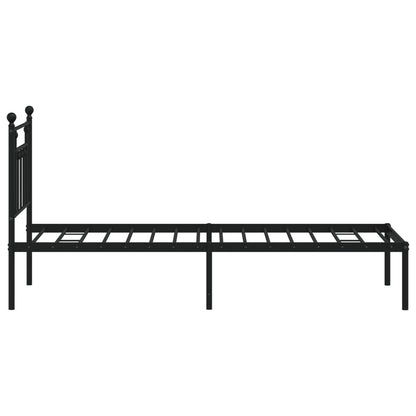 Bedframe Metaal Zwart 75 x 190 cm met hoofdbord