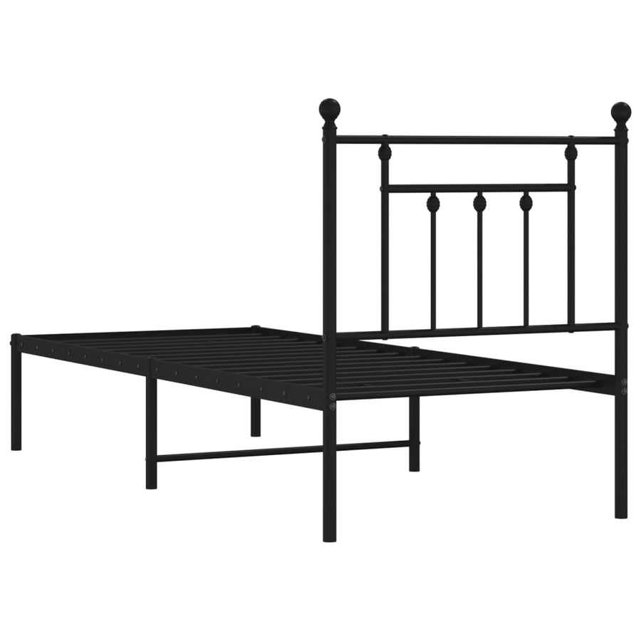 Bedframe Metaal Zwart 75 x 190 cm met hoofdbord